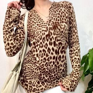 Anne Klein Sweater/Pullover Leopard Print Size Large